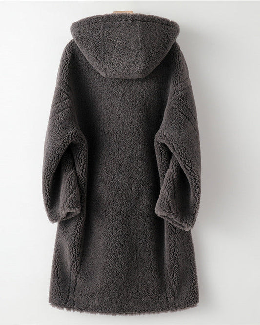 Teddy Bear Icon 100% Wool&Cashmere Coat–Gray with Hood