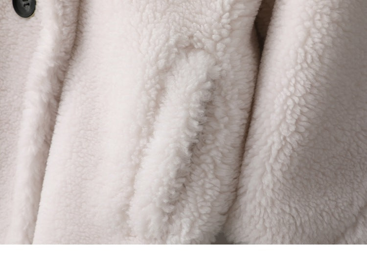 Teddy Bear Icon 100% Wool&Cashmere Coat–Ivory with Hood
