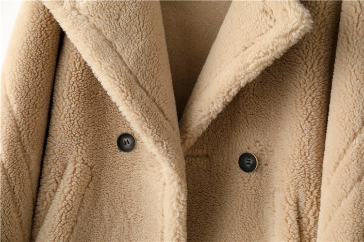 Teddy Bear Icon 100% Wool&Cashmere Coat–Apricot with Hood