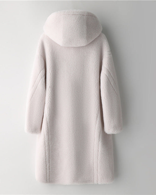 Teddy Bear Icon 100% Wool&Cashmere Coat–Ivory with Hood
