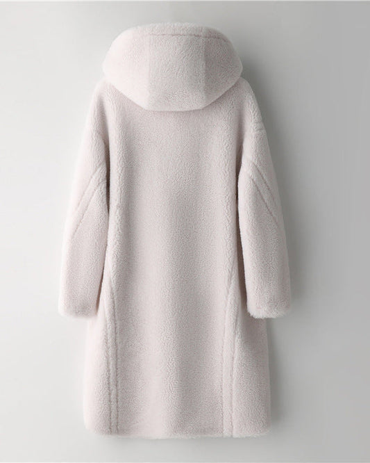 Teddy Bear Icon 100% Wool&Cashmere Coat–Ivory with Hood